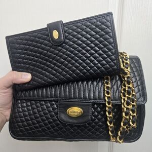 Bally double flap shoulder bag and long kisslock wallet set